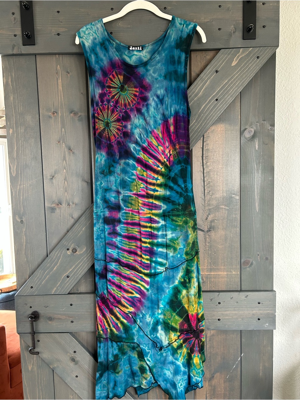 Jayli Teal Blue Tie-Dye Maxi Dress with Multicolor Accents